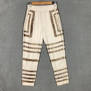 Mara Hoffman Pants‎ Women's XS Cream/Gold Beaded Pull On High Rise Casual Boho
